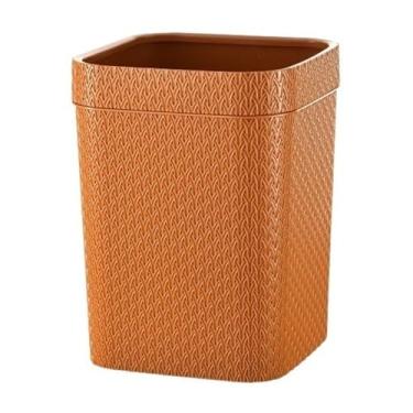 Imagem de Lixeira moderna imitação de ratã, lata de lixo quadrada de 4 galões de lixo de plástico com anel de pressão, para sala de estar, quarto, escritório e cozinha (laranja)