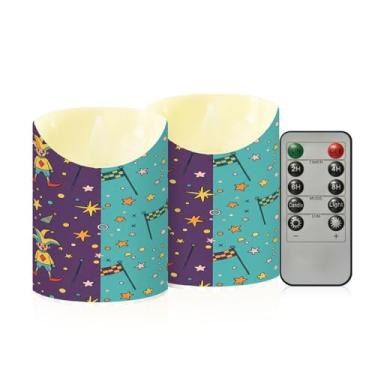 Imagem de Wassud Pacote com 2 velas sem chama de carnaval com controle remoto, velas realistas cintilantes com temporizador, velas decorativas para Natal, casamento, festa, decoração de casa, pequenas