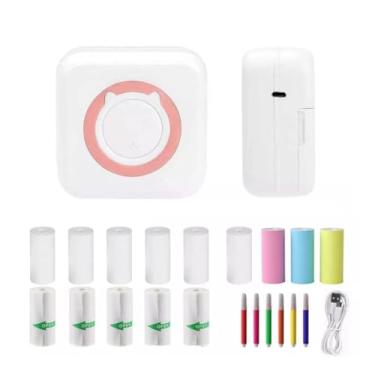 Imagem de RuiJOTWAT Mini impressora, mini impressora térmica, com 13 rolos de papel de impressão, mini impressora fotográfica, mini impressora de adesivos, impressora sem fio, adequada para escola, casa, lista,