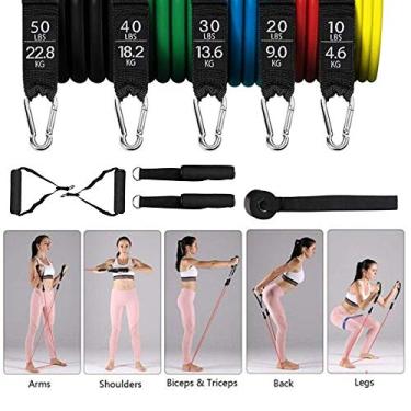 Imagem de Conjunto de 11 peças Puxador Fitness Kit Cinto Elásticos Multifuncionais para Exercícios Treinamento Academia Musculação Esporte Treino Leve Versátil Eficaz em Todas as Direções