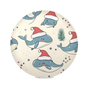 Imagem de STAYTOP Jogo americano redondo de baleias de Natal, 6 peças, tapetes de mesa antiderrapantes fáceis de limpar para decoração de mesa de festa e churrasco