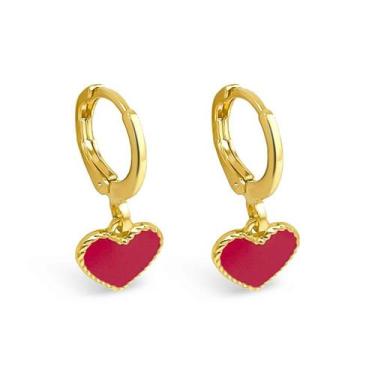 Imagem de Brinco Argola Coração em Resina Folheado a Ouro para Bebês e Crianças 
