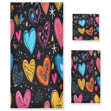 Imagem de xigua Conjunto de toalhas de banheiro com corações absorvente macio 3 peças toalha de banho toalha de mão toalhas decorativas para banheiro, academia, hotel, praia, piscina