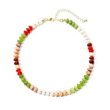 Imagem de Xalroco Colar gargantilha feminina Boho com contas de cristal natural, banhado a ouro 14K, joia de praia de verão feita à mão, Medium, Contas de pedra natural, contas de cristal, Sem Pedra Preciosa