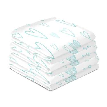 Imagem de Wassud Toalhas de prato de cozinha com corações azul-petróleo claro pacote com 6 panos de prato macios com laço para pendurar toalha de mão de secagem rápida super absorvente toalhas de chá de mesa