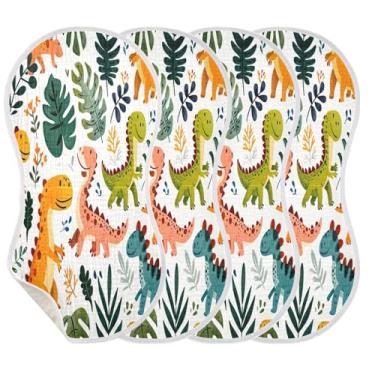 Imagem de STAYTOP 4 peças de panos fofos de dinossauro de desenho animado - panos de arroto para bebês meninos meninas e toalha de recém-nascido, panos grandes absorventes para arrotar