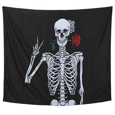 Imagem de Tapeçaria de parede com padrão de esqueleto, tapete suspenso, decoração de fundo para quarto, dormitório, decoração de casa, feita de 80 poliéster 20 nylon, tamanho 150x200cm (11.150 * 200)