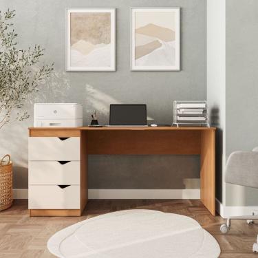 Imagem de Escrivaninha 3 Gavetas 77cm X 163cm Porto Creme/Freijó