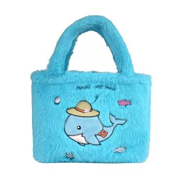 Imagem de Bolsa infantil de pelúcia – Bolsa de mão de animal oceânico para meninas, bolsa de ombro macia e peluda para escola, viagens e presentes, Pi