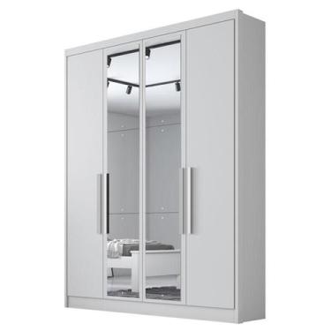 Imagem de Guarda Roupa Solteiro Sevilha 4 Portas 3 Gavetas Neve com Nicho e Espe