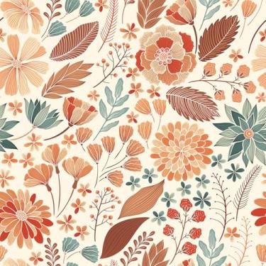 Imagem de FunStick Papel de parede laranja floral e folhas papel de parede para paredes de quarto 44,5 x 299,7 cm