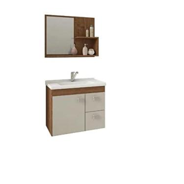 Imagem de Gabinete De Banheiro 100% Mdf Hortencia 55 Cm Com Espelho Amendoa/off White - Mgm