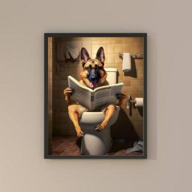 Imagem de Quadro Banheiro Pastor Alemão Lendo Jornal 33X24Cm