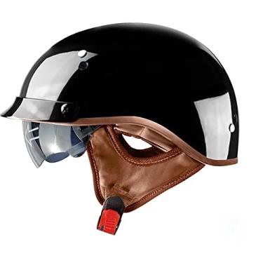 Imagem de Capacete vintage metade do rosto para motocicleta, viseira de sol aberta, fivela de liberação rápida, capacetes de ciclismo, motocross, adequados para homens e mulheres, aprovados pelo DOT