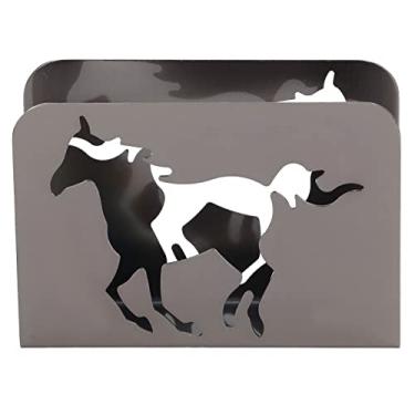 Imagem de Suporte de guardanapo de cavalo organizador de guardanapo vertical de metal elegante design de padrão de recorte curvo base antiderrapante para decoração de mesa de cozinha arte de ferro bar casa café