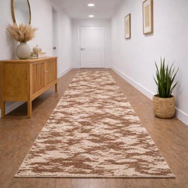 Imagem de Tapete Passadeira Algodão Jacquard 2,00m x 0,65cm Beira de Cama, Cozinha e Corredor(Mesclado Marrom e Cru,1,40m x 65cm)