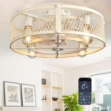 Imagem de BvenuBigLite Ventiladores de teto enjaulados com luz: Ventilador de teto de montagem embutida com luz e controle remoto - Ventiladores de teto rústicos com luzes para fazenda cozinha quarto