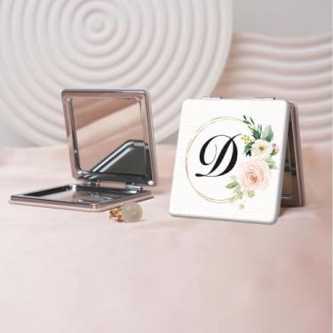 Imagem de Espelho de maquiagem portátil Flower Alphabet Series, mini espelho portátil dobrável, espelho de contorno quadrado portátil de dupla face, adequado para todos em qualquer ocasião