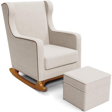 Imagem de Poltrona de Amamentação com Balanço e Puff Mavie L02 Bouclê Creme - Lyam Decor