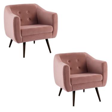 Imagem de Kit 2 Poltronas Decorativas Sala de Estar Pés Palito Cuddle Veludo Rosa - Gran Belo