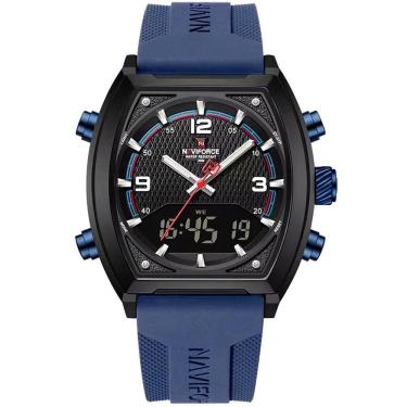 Imagem de Relógio Digital Masculino Pulseira De Silicone Quartzo Tonneau Duplo Display Esportivo Azul Escuro