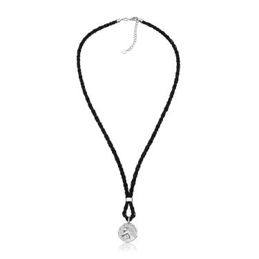 Imagem de Colar Masculino Medalha Cavalo Em Couro Prateado