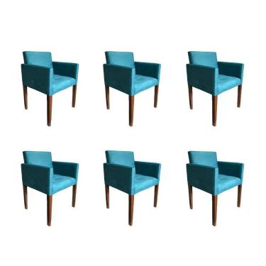Imagem de Kit 6 Poltronas Nina Estilo Retrô Tecido Suede Ideal Para Sala De Estar - Azul Turquesa - Cor: Azul