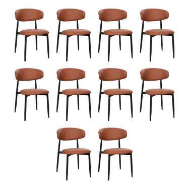 Imagem de Kit 10 Cadeiras De Jantar Lucy Estrutura Aço Carbono Laminado Preto Com Estofado Poliuretano Caramel