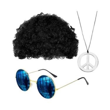 Imagem de Conjunto De Peruca Afro Crespa Para Homens Africanos Com Óculos, Colar