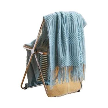 Imagem de Manta Decorativa Verde Gigante De Tricô Texturizado Macio Para Sofá, P