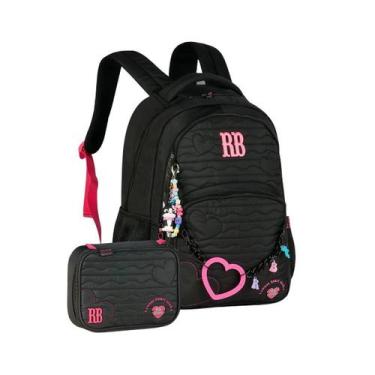 Imagem de Kit Mochila Rebecca Bonbon Costas Estojo Box Preto Meninas