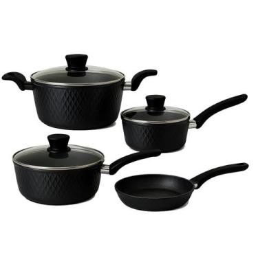 Imagem de Conjunto 4 Panelas 7 Peças Revestimento Cozinha Moderna Cerâmica Tampa