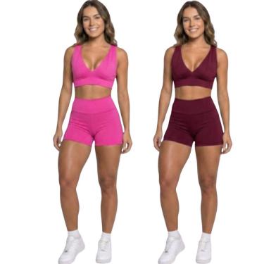 Imagem de KIT 2 Conjunto Top Com Bojo E Short Suplex Vekyo Roupa Para Academia Moda Fitness Musculação-Feminino