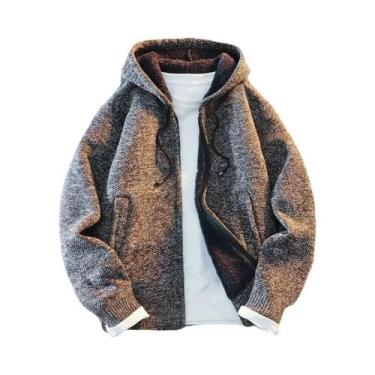 Imagem de Suéter De Malha Com Capuz E Zíper Completo Para Homens, Jaqueta Casual