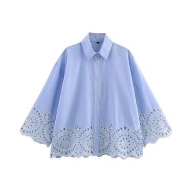 Imagem de Camisa Feminina De Manga Longa Com Bordado Vazado Para Primavera, Blus