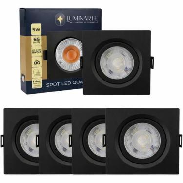 Imagem de Kit 5 Luminárias Spot Led Quadrado Embutir Direcionável 5w Branco Neut
