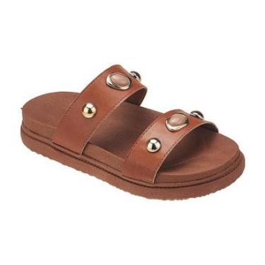 Imagem de Sandália Feminina Papete Anatômica Tiras Tachas Enfeites Metalizados Moda Pé-Feminino