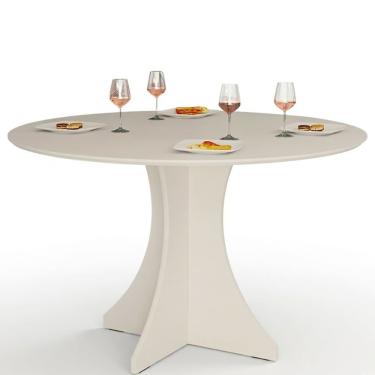 Imagem de Mesa de Jantar Redonda Off White Elisa 90cm MDF Compacta e Elegante