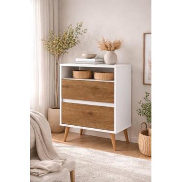 Imagem de mesa de cabeceira pés em madeira off White jequitibá retro 2 gavetas decorativa lotus luxo