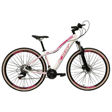 Imagem de Bicicleta Feminina Aro 29 Ksw Mwza 27v Freio Hidráulico K7 Garfo com Trava Pneu com Faixa Bege - Branco/Rosa