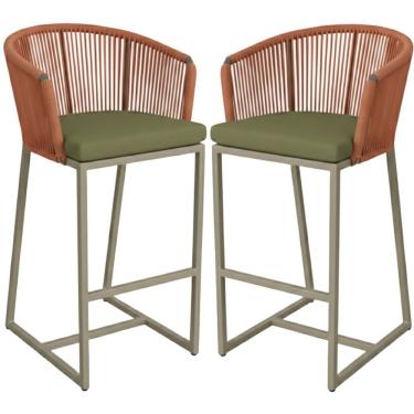 Imagem de 02 Banqueta Noronha Em Alumínio E Corda Náutica Trama Terra Cota