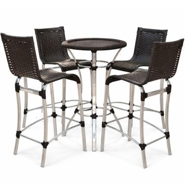 Imagem de 4 Banquetas Haiti + Mesa Bistrô Alumínio Com Tampo Tramado Cappuccino