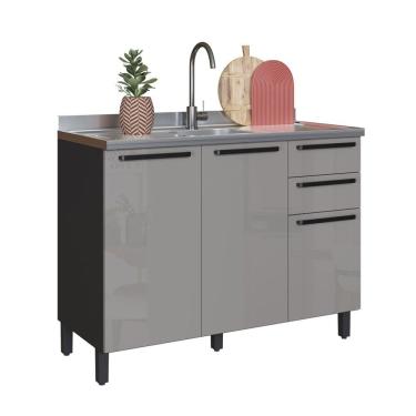 Imagem de Balcão de Cozinha para Pia 120 Cm Diamante 2 Portas 3 Gavetas Cinza/Titanio - Indékes