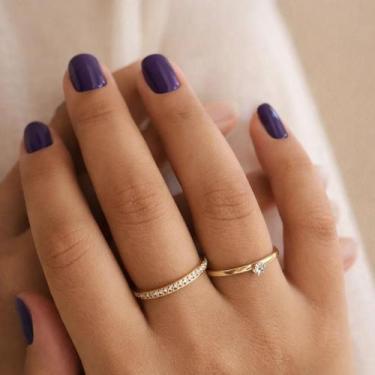 Imagem de Kit 2 Anéis Femininos Dourados Aço Inox 316L Anel Anelar E Anel com Pe