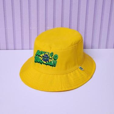 Imagem de Chapeu Bucket Hat Unissex BRASIL Copa Do Mundo Casual COR:AMARELO/GRAF