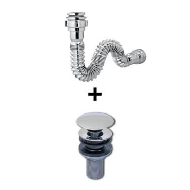 Imagem de Kit Lopazzi Sifão Inox + Válvula Inox para Pia Cuba Lavatório Banheiro