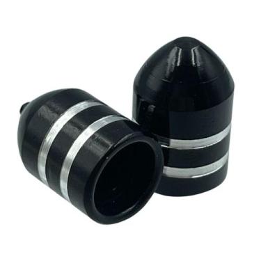 Imagem de Tampa Valvula Alum. Bike Carro Moto Bico Pneu Par Preto - METAL CICLO