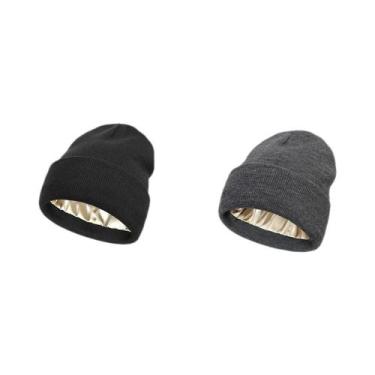 Imagem de Gorro De Malha Unissex Com Forro De Cetim, Acrílico, Quente E Macio Pa