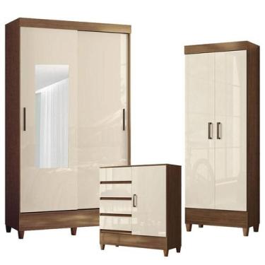 Imagem de Guarda Roupa Solteiro 2 Portas de Correr com Espelho e Cômoda 1 Porta 