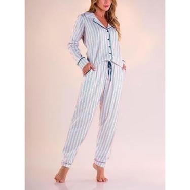 Imagem de Pijama Longo Pzama 100189 Feminino Abertura Frontal Algodão T. P/EG-Feminino